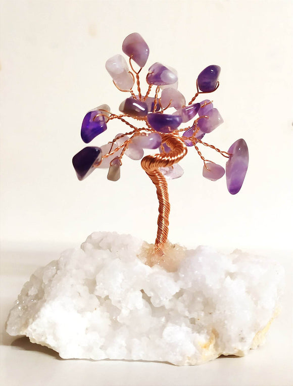 Kristallipuu / õnnepuu - Ametüstid mäekristalli kobaral ±5,5x5,5x7cm